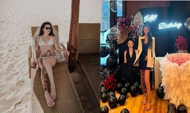 Linda garota com álcool na festa de aniversário